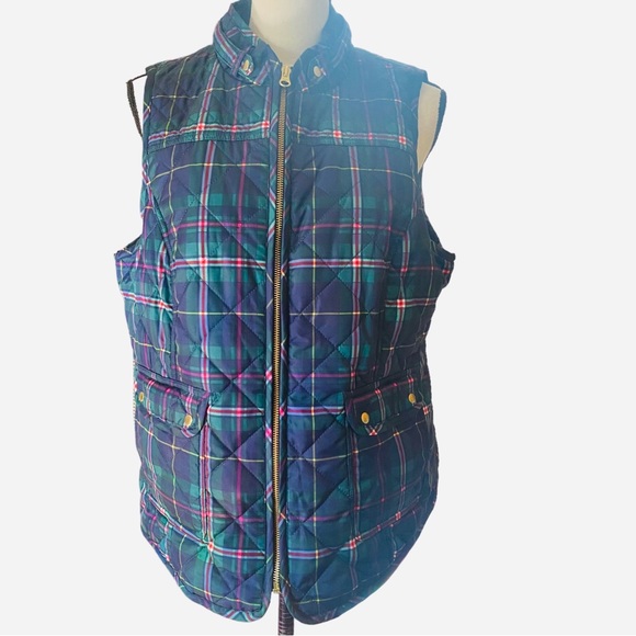 Crown Ivy Jackets & Blazers - Crown Ivy Womens Plaid Quilted Puffer Vest (XL)